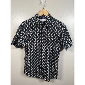 Teddy Stratford  Zip Fit Shirt Button Up Size 3 Medium Large Black Rabbit